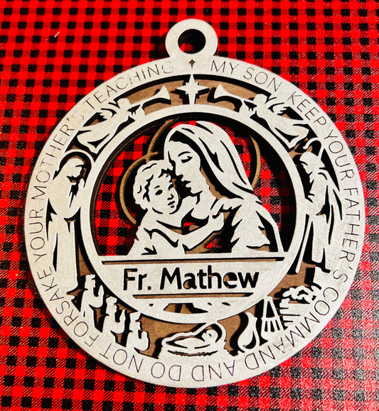 Personalized Christmas Story Ornament - The Holy Mother of God (Theotokos)  Laser Engraved Christmas Ornament
